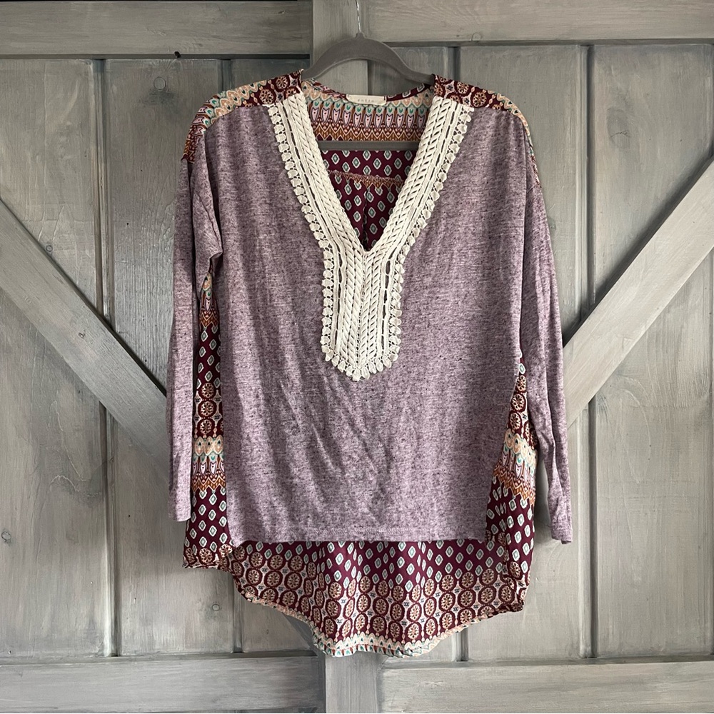 Entro Women’s Knit &‎ Chiffon hi low blouse purple lace chiffon